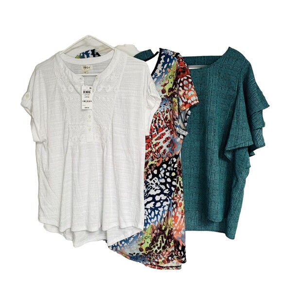 Style Co Womens Lot of 3 Multi Colored Blouse Shirts Career Casual Large - Picture 1 of 7